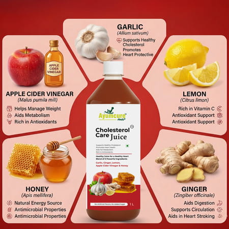 Ayumcure Cholesterol Care Juice | Ayurvedic Heart Health Drink | Sugar-Free | Men & Women | 1l