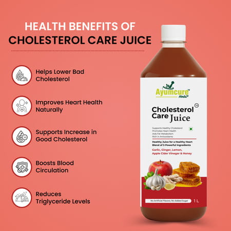 Ayumcure Cholesterol Care Juice | Ayurvedic Heart Health Drink | Sugar-Free | Men & Women | 1l