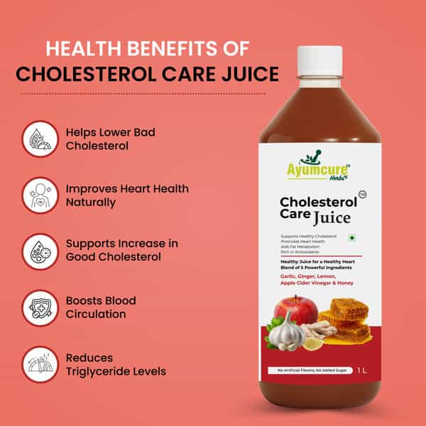 Ayumcure Cholesterol Care Juice | Ayurvedic Heart Health Drink | Sugar-Free | Men & Women | 1L
