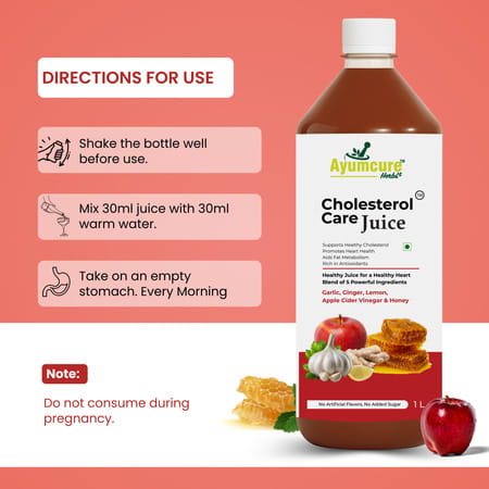 Ayumcure Cholesterol Care Juice | Ayurvedic Heart Health Drink | Sugar-Free | Men & Women | 1l