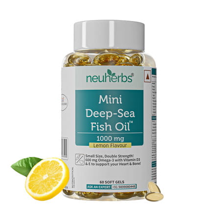 Neuherbs Mini Deep Sea Fish Oil - Omega 3 1000 Mg Epa & Dha With Vitamin D3 & E - 60 Capsules