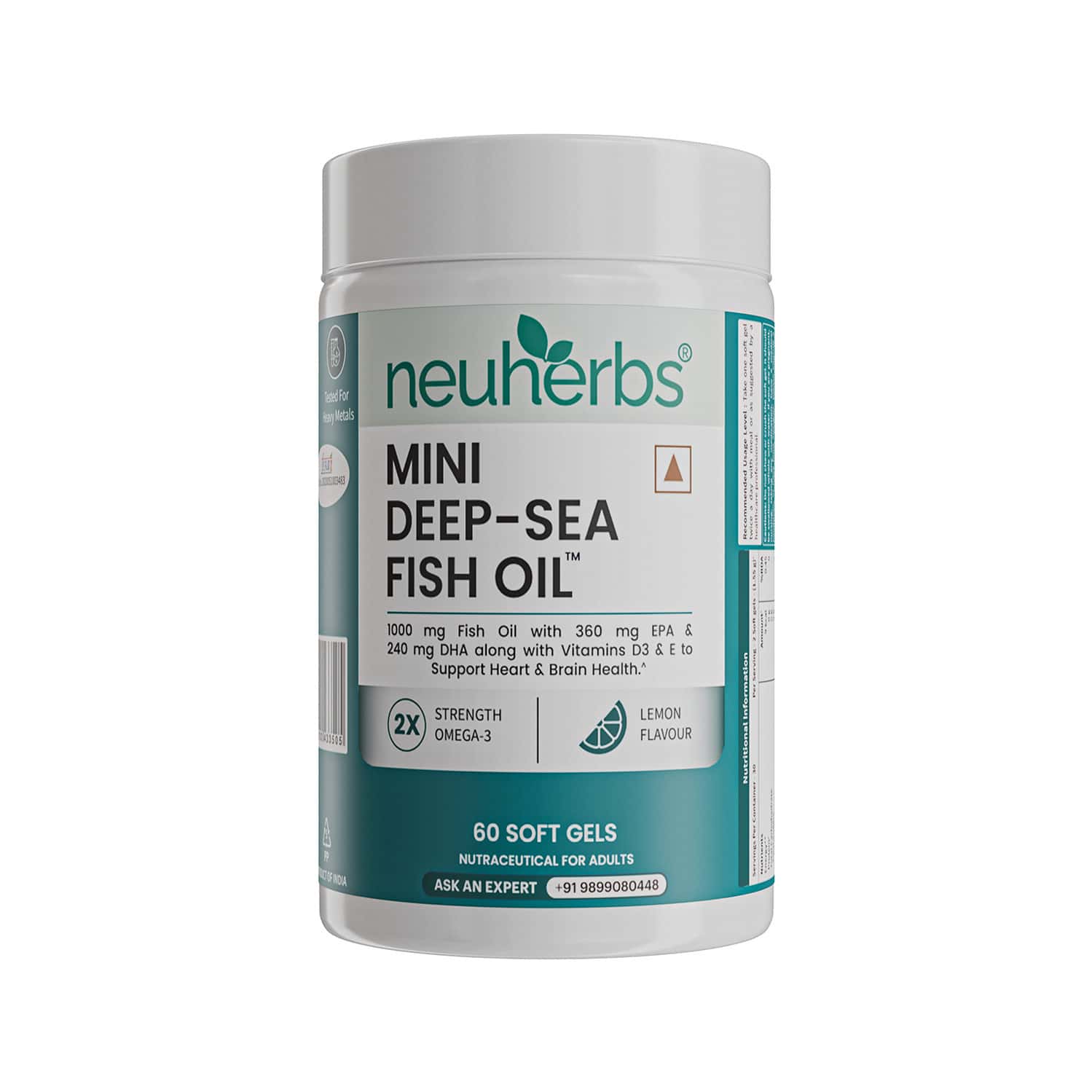 Neuherbs Mini Deep Sea Fish Oil - Omega 3 1000 Mg Epa & Dha With Vitamin D3 & E - 60 Capsules