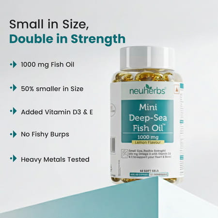 Neuherbs Mini Deep Sea Fish Oil - Omega 3 1000 Mg Epa & Dha With Vitamin D3 & E - 60 Capsules