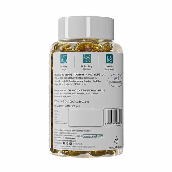 Neuherbs Mini Deep Sea Fish Oil - Omega 3 1000 Mg Epa & Dha With Vitamin D3 & E - 60 Capsules
