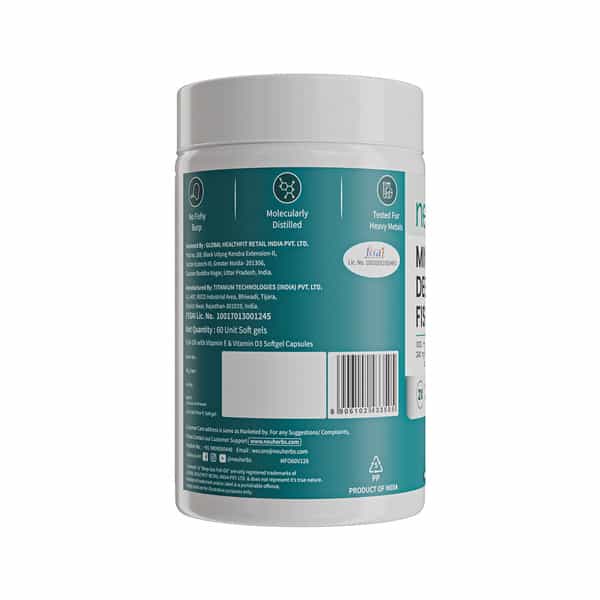 Neuherbs Mini Deep Sea Fish Oil - Omega 3 1000 Mg Epa & Dha With Vitamin D3 & E - 60 Capsules