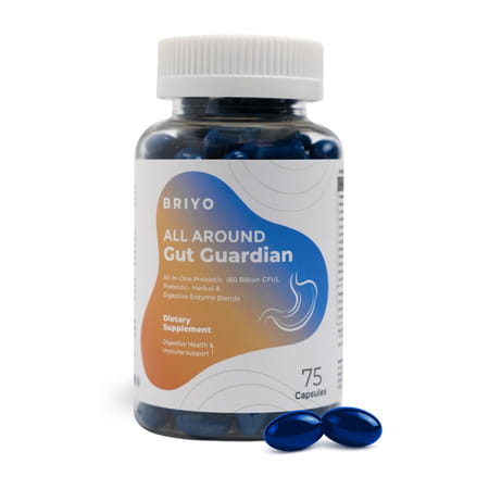 Briyo All Around Gut Guardian- 60 Billion Cfu Probiotics Prebiotics Digestive Enzymes & Herbs - 75N