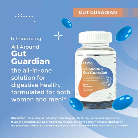 Briyo All Around Gut Guardian- 60 Billion Cfu Probiotics Prebiotics Digestive Enzymes & Herbs - 75n