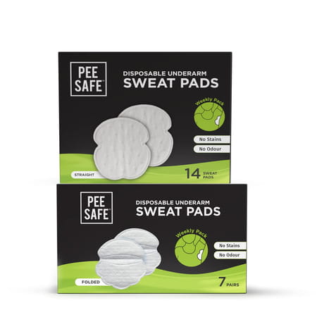 Pee Safe Disposable Underarm Sweat Pads Straight & Folded Combo | For Men & Women | Pack Of 14 Pairs
