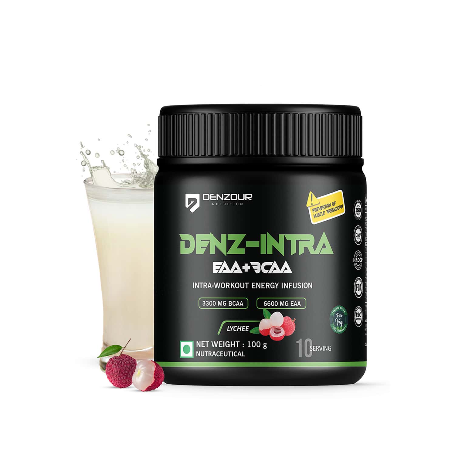 Denzour Nutrition Denz - Intra Workout Powder | Most Explosive Muscle Pump (100 G | Lychee)