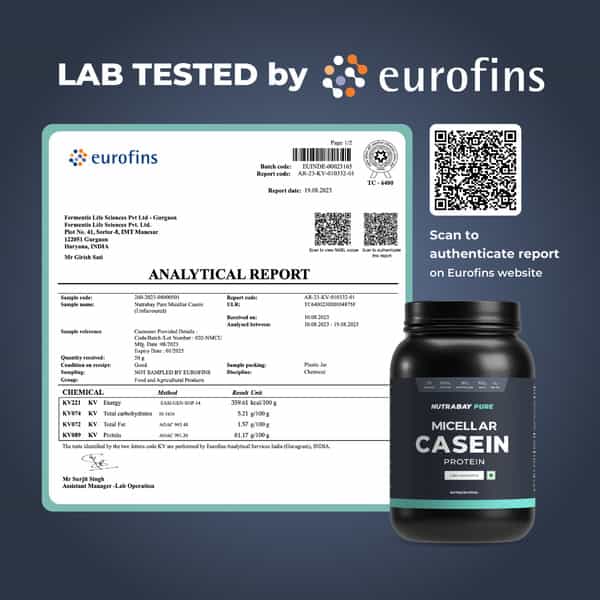 Nutrabay Pure 100% Micellar Casein Protein Unflavoured - 1Kg