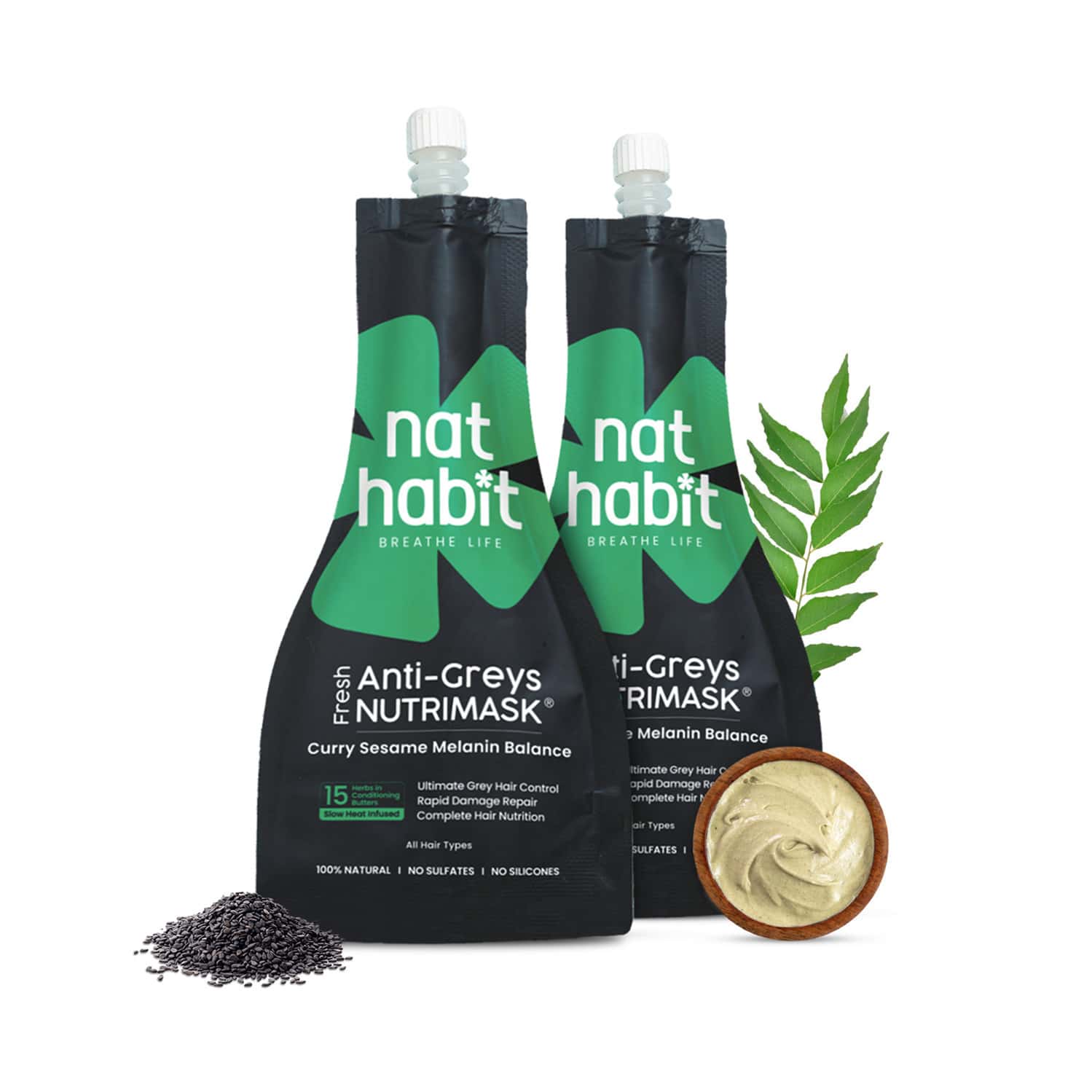 Nat Habit Curry Sesame Fresh Hair Mask Anti-greying Frizzy Hair Treatment (80g)