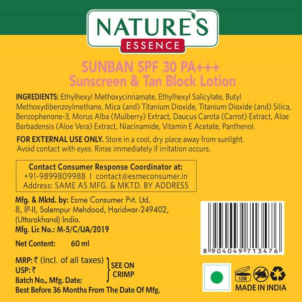 Nature's Essence Sunban Sunscreen Spf30 60Ml (Pack Of 3)
