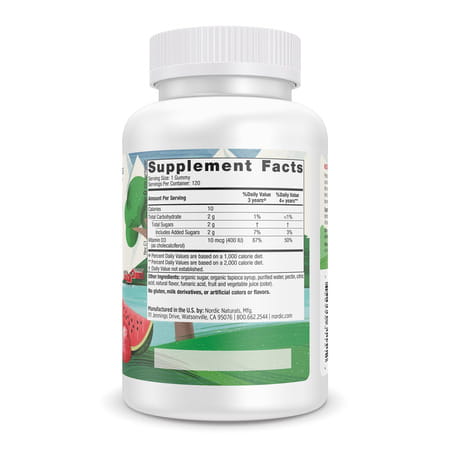 Nordic Naturals Vitamin D3 400 Iu Chewable Vitamin 120 Veg Gummies For Kids Wild Watermelon Splash