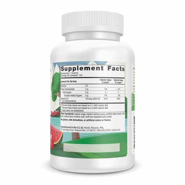 Nordic Naturals Vitamin D3 400 Iu Chewable Vitamin 120 Veg Gummies For Kids Wild Watermelon Splash