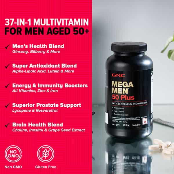 Gnc Mega Men 50 Plus Multivitamin | Promotes Prostate Health | 37 Premium Ingredients | 120 Tablets
