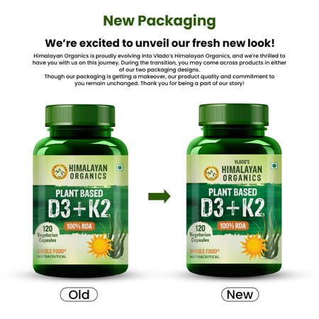 Vlado'S Himalayan Organics Plant Based D3 + K2 - 120 Veg Capsules