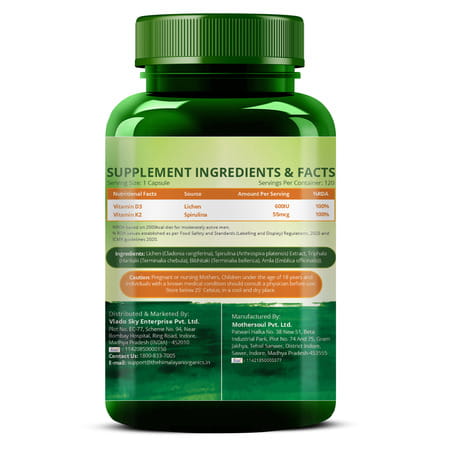 Vlado'S Himalayan Organics Plant Based D3 + K2 - 120 Veg Capsules