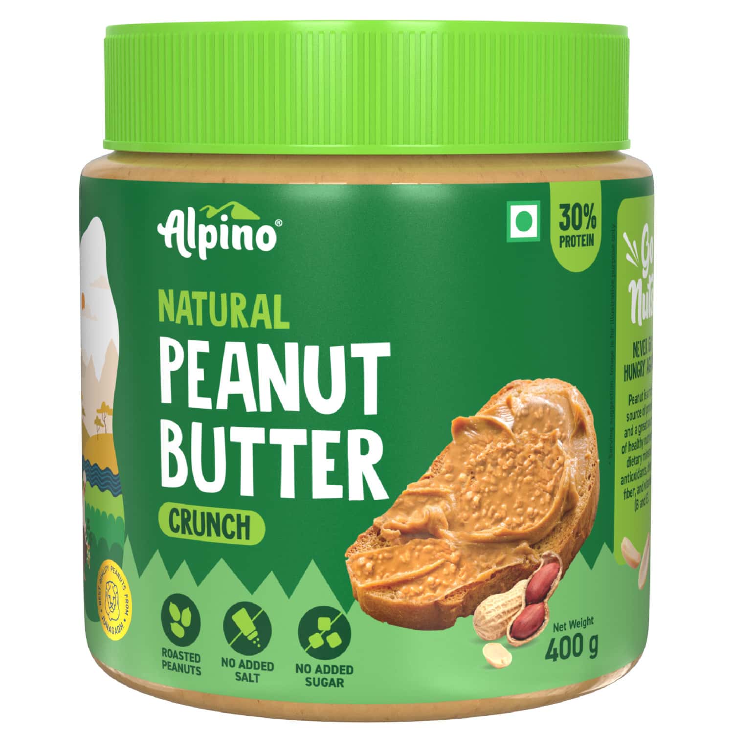 Alpino Natural Peanut Butter Crunch Jar 400 Gm
