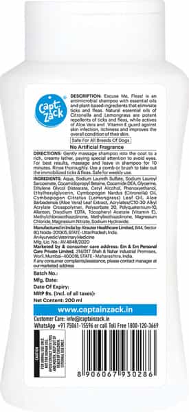 Captain Zack Excuse Me Fleas! Anti-Microbial Shampoo For Dogs 200 Ml