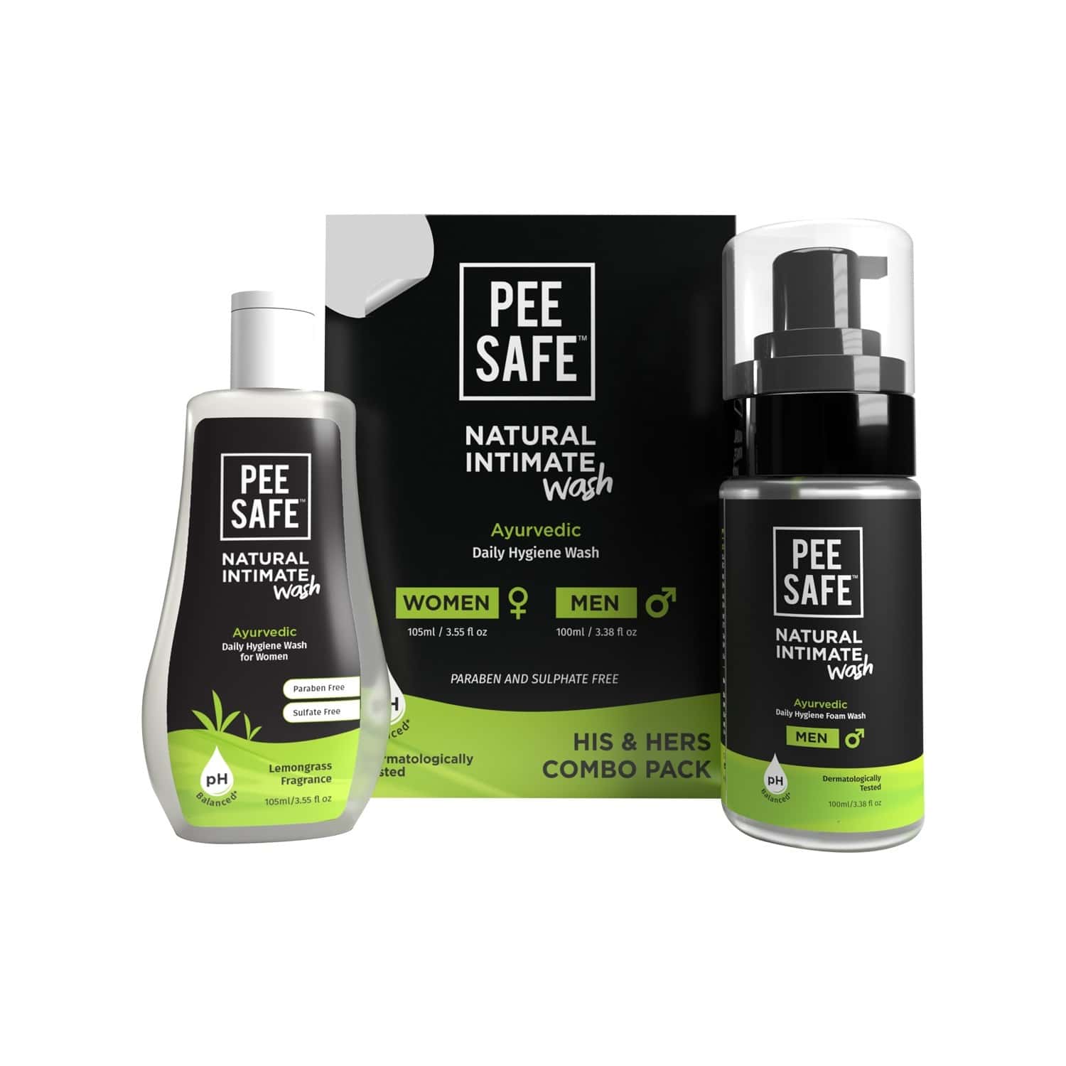 Pee Safe Natural Intimate Wash For Men (100 Ml) And Women (105 Ml) Combo Pack