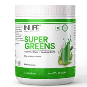 Inlife Super Greens Powder Supplement,Immune Support, Detox,Antioxidants,Gluten-Free,Non-Gmo-200g