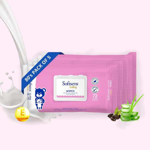 Softsens Baby Extra Moisturizing Skin Care Wet Wipes - 72 Pieces (Pack Of 5)