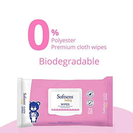 Softsens Baby Extra Moisturizing Skin Care Wet Wipes - 72 Pieces (Pack Of 5)