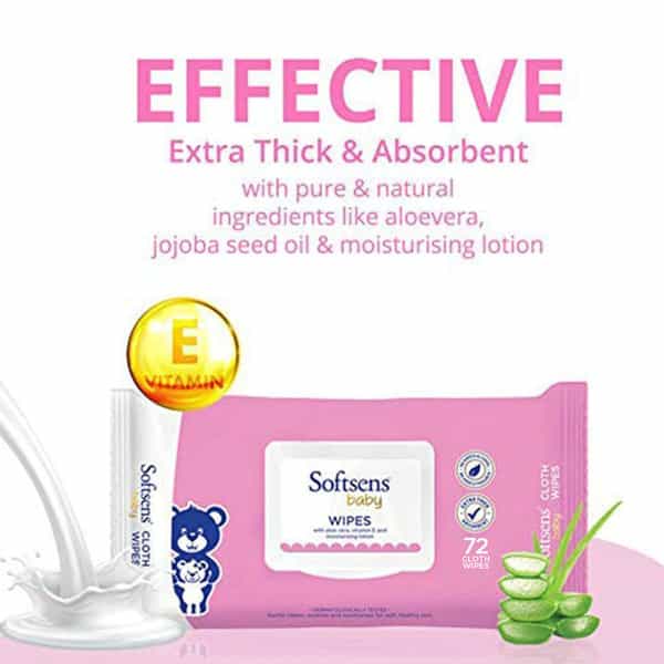 Softsens Baby Extra Moisturizing Skin Care Wet Wipes - 72 Pieces (Pack Of 5)
