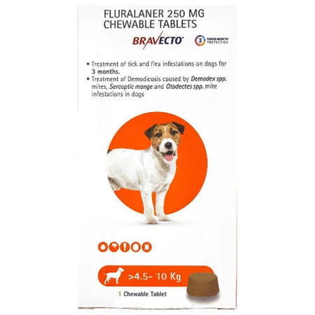 Bravecto 250mg (Fluralaner) Dog Tick & Flea Control Tablet | 4.5-10kg | 1 Tablet