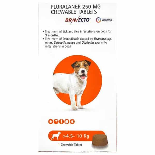 Bravecto 250Mg (Fluralaner) Dog Tick & Flea Control Tablet | 4.5-10Kg | 1 Tablet