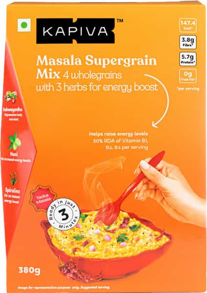 Kapiva Masala Supergrain Mix 380G | 3 Ayurvedic Herbs & 4 Supergrains For Energy Boost|Instant Meal
