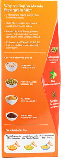 Kapiva Masala Supergrain Mix 380G | 3 Ayurvedic Herbs & 4 Supergrains For Energy Boost|Instant Meal