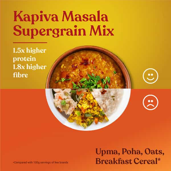 Kapiva Masala Supergrain Mix 380G | 3 Ayurvedic Herbs & 4 Supergrains For Energy Boost|Instant Meal