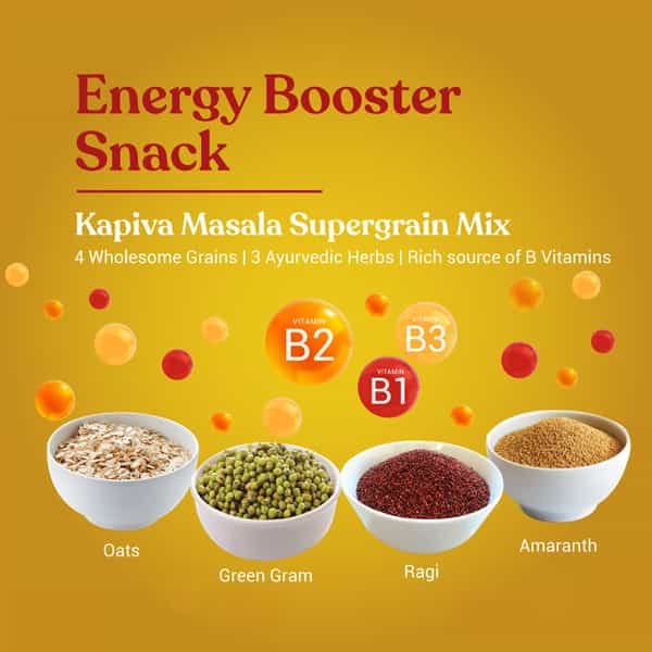 Kapiva Masala Supergrain Mix 380G | 3 Ayurvedic Herbs & 4 Supergrains For Energy Boost|Instant Meal