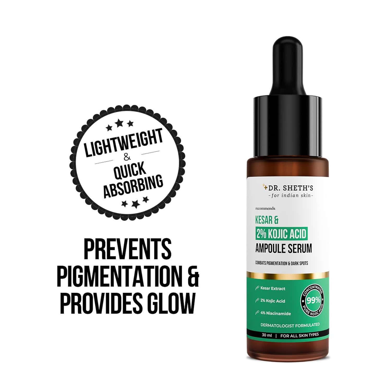 Dr. Sheth's Kesar & 2% Kojic Acid Ampoule Serum - 30ml