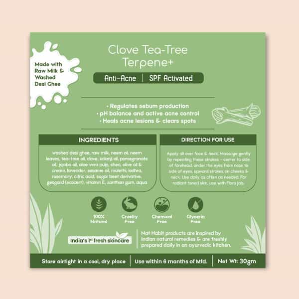 Nat Habit Clove Tea-Tree Terpene+ Light Moisturizer | Anti Acne Face Cream | Non Sticky - 30G