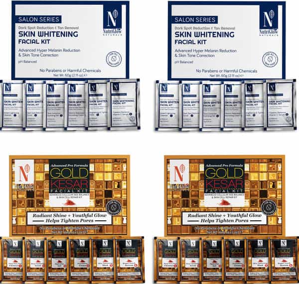 Nutriglow Natural's Advanced Pro Formula 4 Set Gold Kesar & Skin Whitening Facial Kit (60 Gm) Each