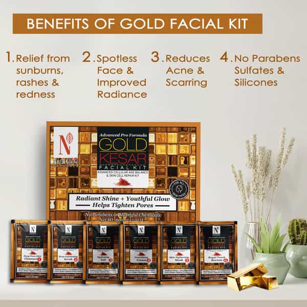 Nutriglow Natural's Advanced Pro Formula 4 Set Gold Kesar & Skin Whitening Facial Kit (60 Gm) Each