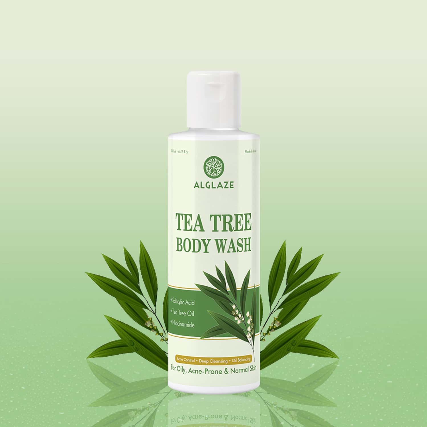 Alglaze Tea Tree Body Wash | Oil Balancing | Salicylic Acid Tea Tree Oil & Niacinamide | 200ml
