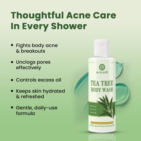 Alglaze Tea Tree Body Wash | Oil Balancing | Salicylic Acid Tea Tree Oil & Niacinamide | 200Ml
