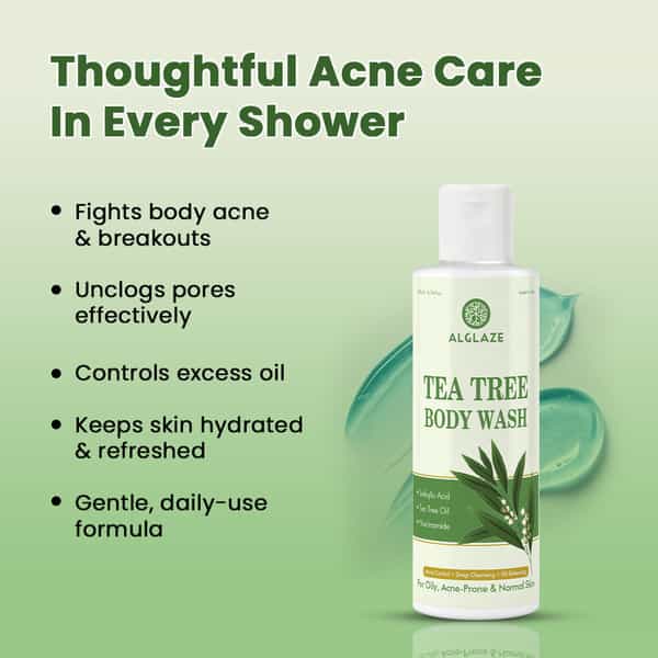 Alglaze Tea Tree Body Wash | Oil Balancing | Salicylic Acid Tea Tree Oil & Niacinamide | 200Ml