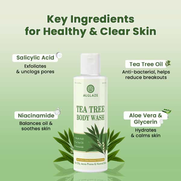 Alglaze Tea Tree Body Wash | Oil Balancing | Salicylic Acid Tea Tree Oil & Niacinamide | 200Ml