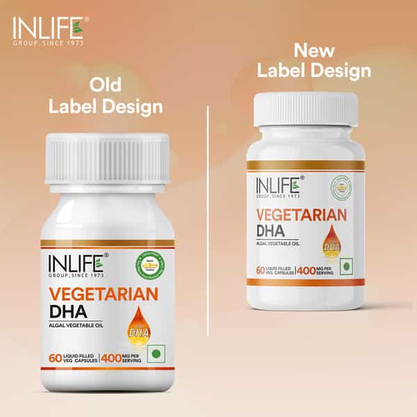 Inlife Plant Based Vegan Omega 3 Dha Supplement Algal Oil 400 Mg - 60 Vegetarian Capsules