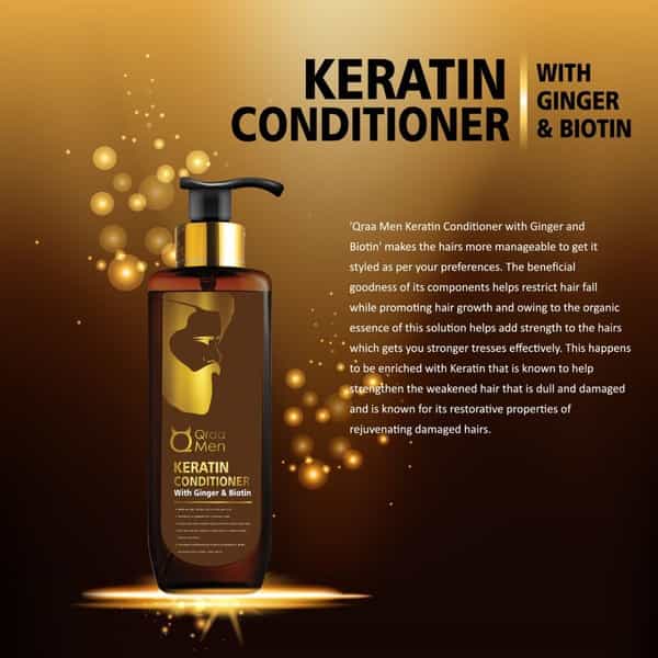 Qraa Men Keratin Conditioner With Ginger And Biotin For Dry And Damaged Hair - 200 Ml