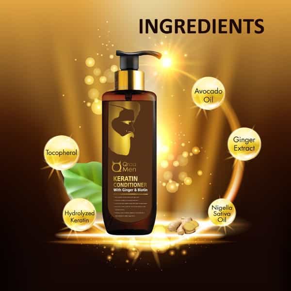 Qraa Men Keratin Conditioner With Ginger And Biotin For Dry And Damaged Hair - 200 Ml