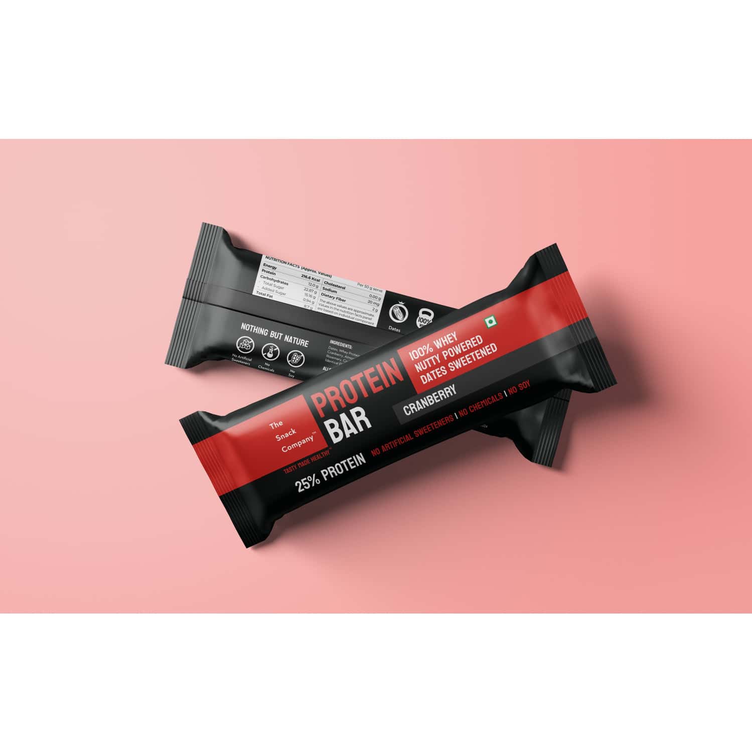 The Snack Company Cranberry Protein Bar - 50g - Pack Of 2 | 100% Whey Protein Bar | 25% Protein