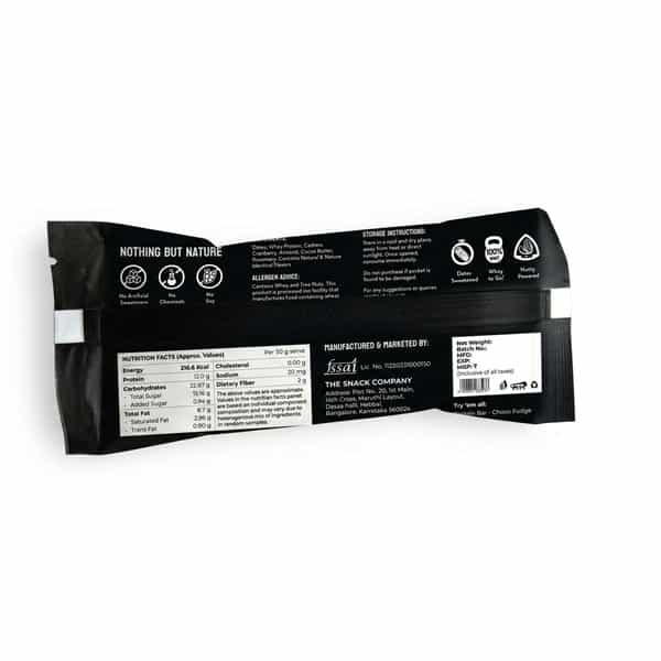 The Snack Company Cranberry Protein Bar - 50G - Pack Of 2 | 100% Whey Protein Bar | 25% Protein
