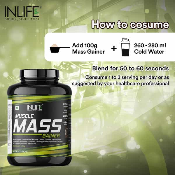 Inlife Muscle Mass Gainer With Whey Protein Powder Body Building Supplement (Chocolate 3 Kg)