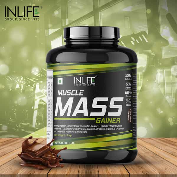 Inlife Muscle Mass Gainer With Whey Protein Powder Body Building Supplement (Chocolate 3 Kg)