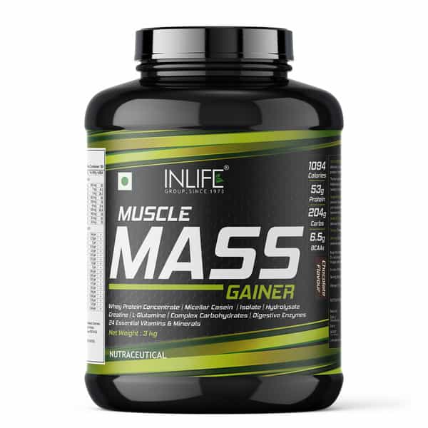 Inlife Muscle Mass Gainer With Whey Protein Powder Body Building Supplement (Chocolate 3 Kg)